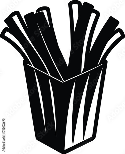 Fried potatoes, or french fries, are a popular fast food snack, often served in a red box or white bowl