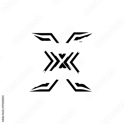 Abstract Black Geometric Symbol with Angular Design Elements
