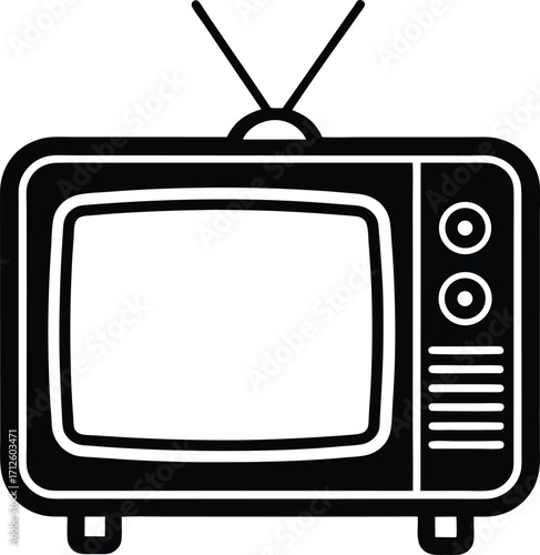 A colorful retro TV with an antenna and a glowing screen sits as an icon of vintage media technology