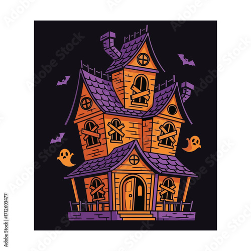Spooky Haunted House Illustration for Halloween.