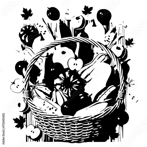 Abundant Harvest Basket Overflowing with Autumn Fruits and Vegetables