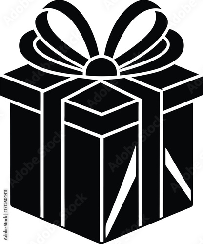 Vector illustration of a black gift box with a red ribbon and bow, perfect for holiday, birthday, or anniversary celebrations