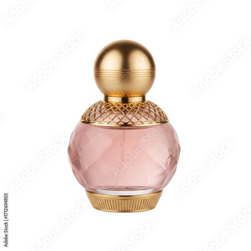 Pink Perfume Bottle with Gold Accents transparent background Generative Ai
