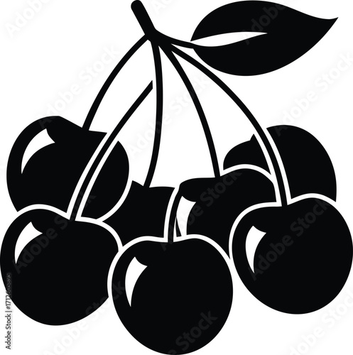 Ripe juicy plums and sweet cherries with fresh green leaves, a beautiful vector illustration of healthy organic fruit
