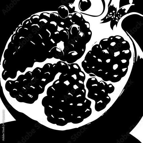 Bold Black and White Stylized Pomegranate Seeds Close-up