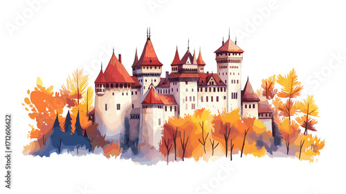 Bran Castle. Bran Castle watercolor vector illustration