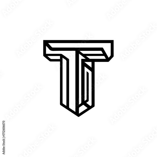 Bold, geometric letter T logo with a chiseled, angular design and a pointed base.