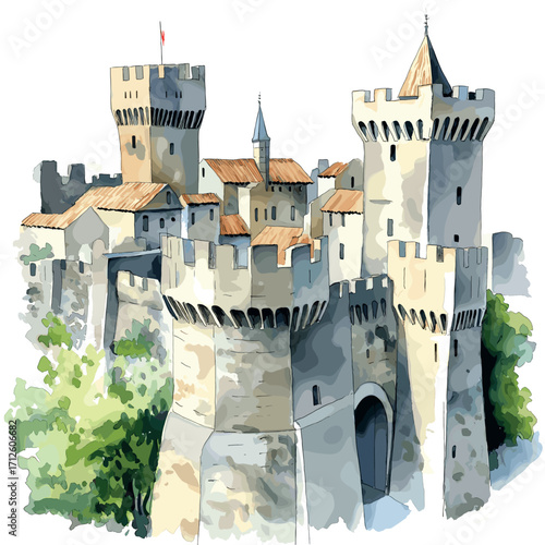 Carcassonne. Carcassonne watercolor vector illustration