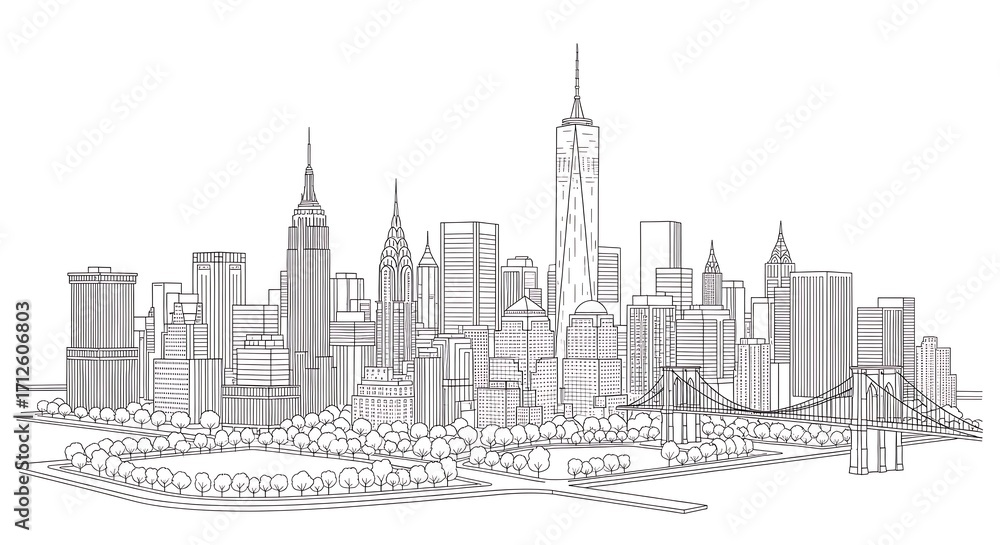 Naklejka premium New York City Skyline Architectural Drawing.
