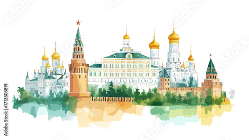 Grand Kremlin Palace. Grand Kremlin Palace watercolor vector illustration
