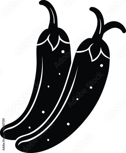 Vector cartoon illustration of spicy red chili pepper vegetables with a green stem