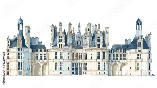 Chateau de Chambord . Chateau de Chambord  watercolor vector illustration