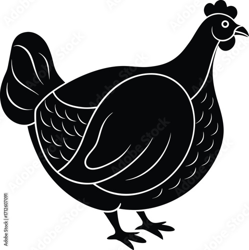Funny farm animal illustration featuring a cute hen with her chicks and eggs