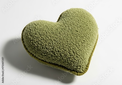 Olive Green Heart Shaped Pillow with Tufted Texture on a Clean White Background