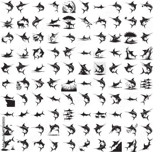 Swordfish full black silhouette set