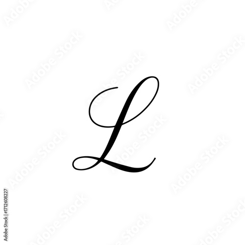 Elegant Cursive Capital Letter L, Black Script Font, Monogram Initial