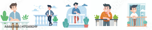 vector of a happy man on the balcony