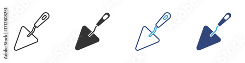 Trowel icon set in outline and flat style, vector illustration . 