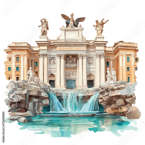 Trevi Fountain. Trevi Fountain watercolor vector illustration