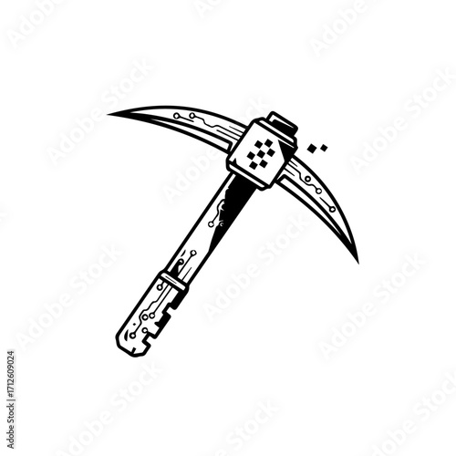 Futuristic, Circuitry-Embedded Mining Pickaxe