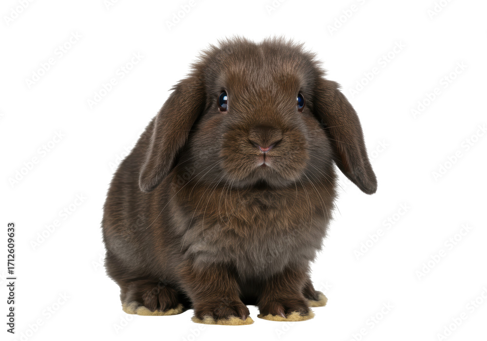 Fototapeta premium Isolated lop-eared rabbit looking straight ahead; cute brown bunny on a solid backdrop