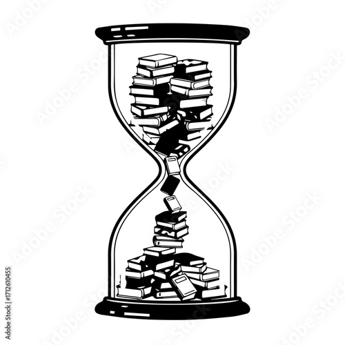 Hourglass Filled with Books: Time, Knowledge, and Education Concept