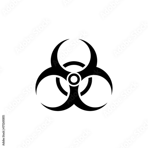 Standard black biohazard warning symbol icon, representing biological risk, isolated on a white background. Vector illustration.