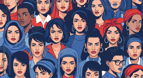 Diverse Women Crowd Illustration of Unity Empowerment and Cultural Variety.