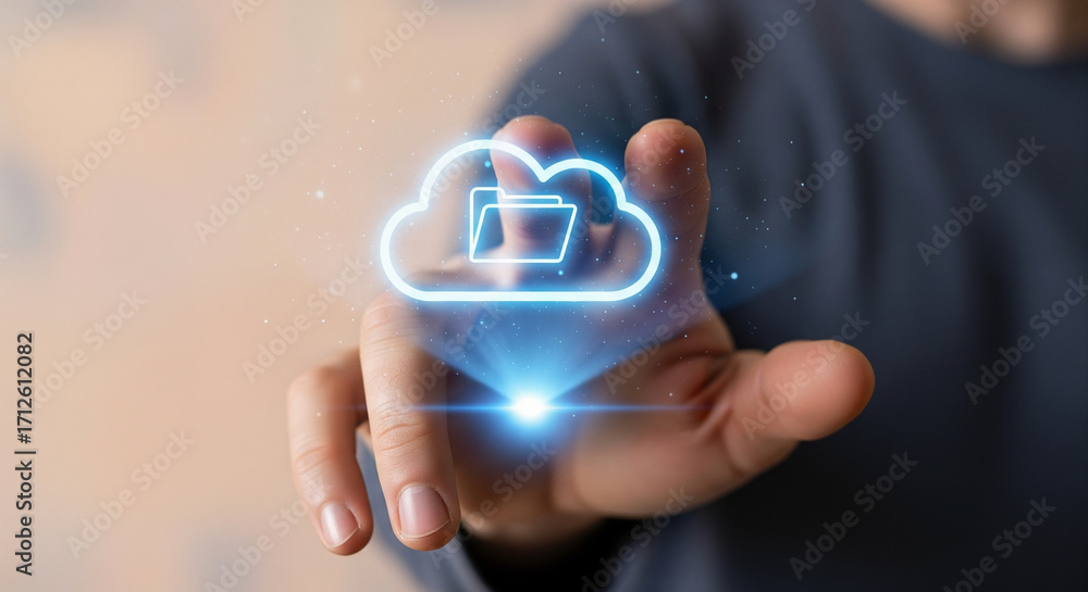 Obraz premium Accessing Digital Data A Cloud Computing Concept with a Holographic Interface for Seamless Information Access and Storage