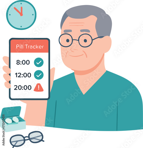 Elderly Medication Adherence App Vector
