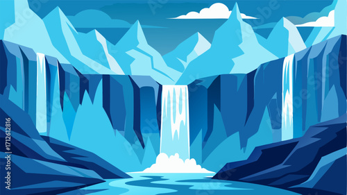 Glacial waterfalls cascade down the walls creating a stunning display of frozen motion.