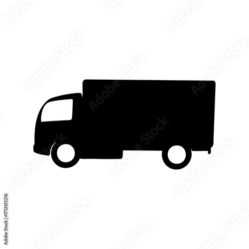 Silhouette of a delivery truck for shipping merchandise and providing logistics service