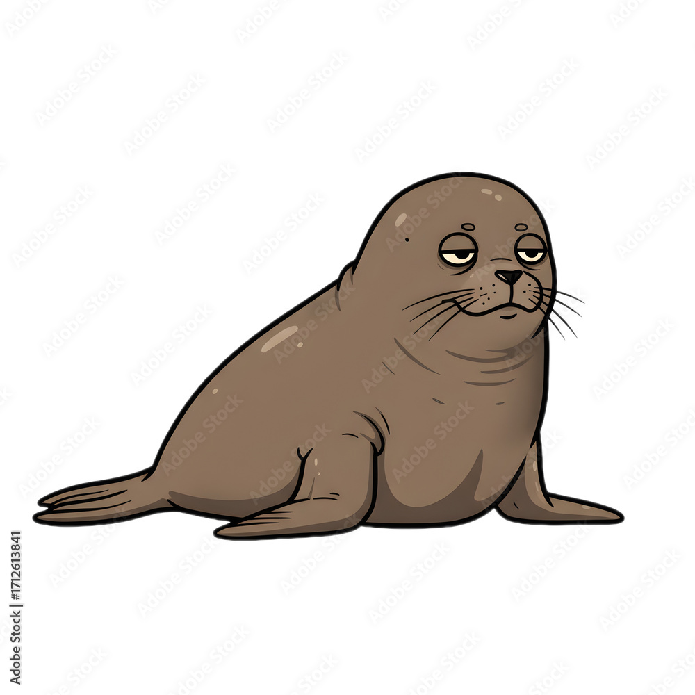 Fototapeta premium Cute Tired Seal Cartoon Vector Illustration with Grumpy Expression