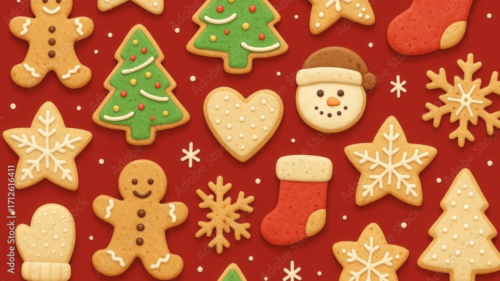 Fototapeta premium Festive cookies on red background.
