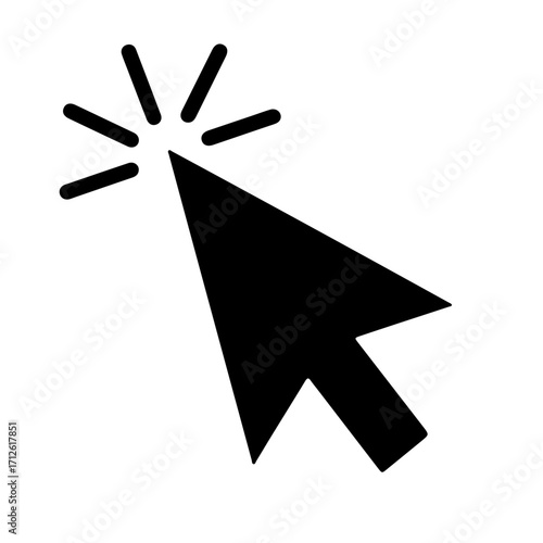 Clicking cursor icon with a selection effect, a simple black mouse pointer arrow symbol representing a digital click, website navigation, or user interface interaction