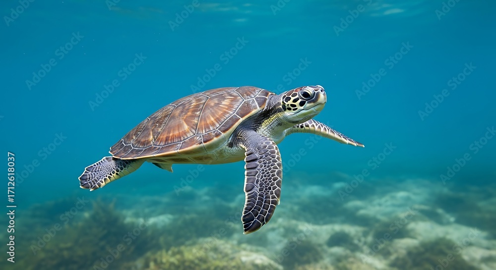 Obraz premium Sea Turtle Swimming Underwater.