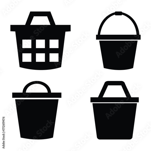 Black silhouettes of four distinct basket styles are displayed against a white background