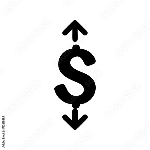 Fluctuating Currency Symbol with Arrows Indicating Price Volatility Up and Down