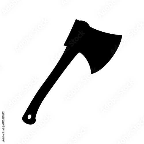 Silhouette of a wood axe against a white background, tool symbol