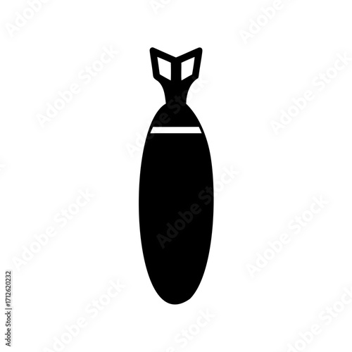 Stylized graphic representation of a bomb with tail fins on white background