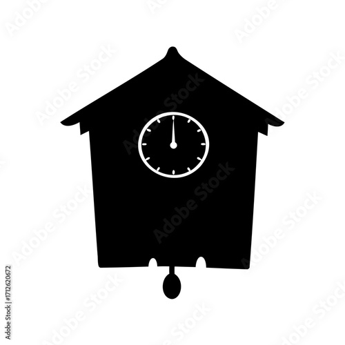 Silhouette of a traditional cuckoo clock showing twelve o'clock noon or midnight