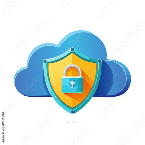 Secure Cloud Data Protection Shield Icon with Padlock Illustrating Digital Safety and Privacy