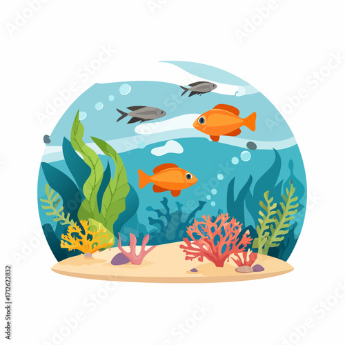 Vibrant Underwater Scene Colorful Fish and Coral Reef Illustration