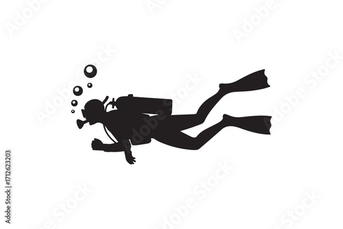 Underwater Scuba Diver Silhouette Design