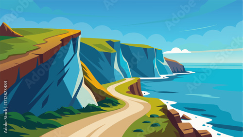 A rugged pathway that hugs the coastline providing breathtaking views of the sparkling ocean and majestic cliffs.