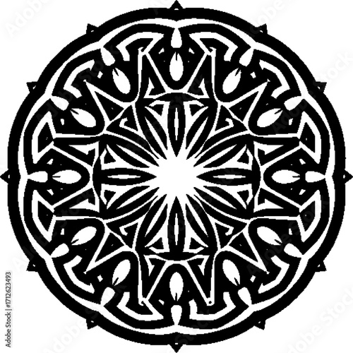 A stylish and geometric mandala artwork suitable for digital and print media. This image is suitable for textiles, wallpapers, fashion prints, and various graphic designs.