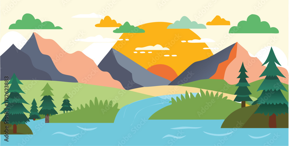 Fototapeta premium A stunning winter mountain landscape with a forest and a serene lake under a clear sky