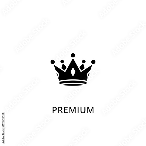 Stylized Black Crown with Spherical Toppers and Angular Points, Royal Symbol