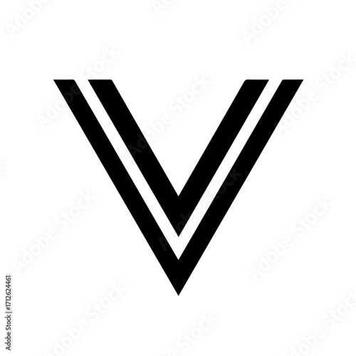 Stylized black letter V icon formed by two parallel lines, minimalist geometric design