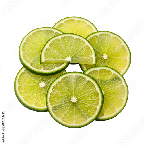 Pile of fresh lime slices isolated on transparent background